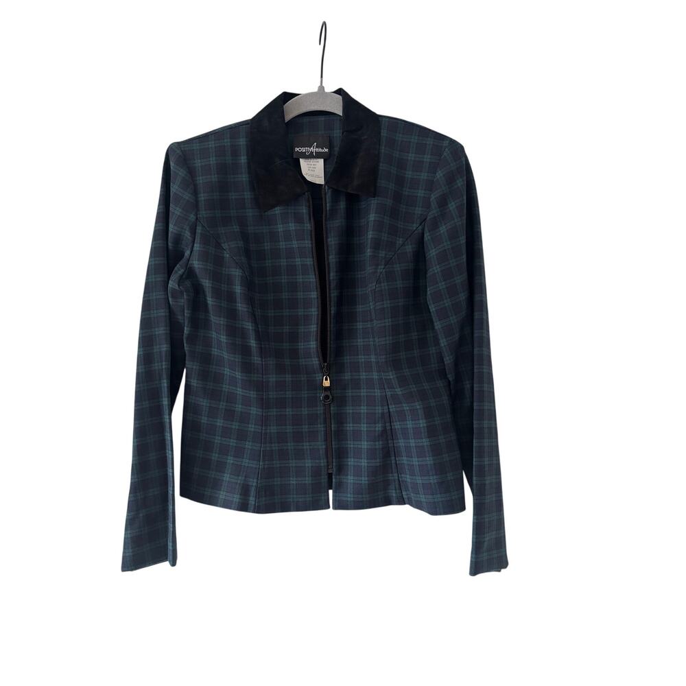 Positive Attitude Green Plaid Jacket Size 6 - Picture 2 of 10